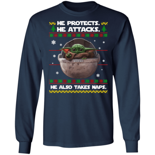 Baby Yoda he protects he also takes naps Christmas sweater - TheTrendyTee