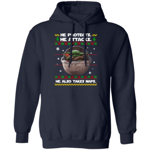 Baby Yoda he protects he also takes naps Christmas sweater - TheTrendyTee